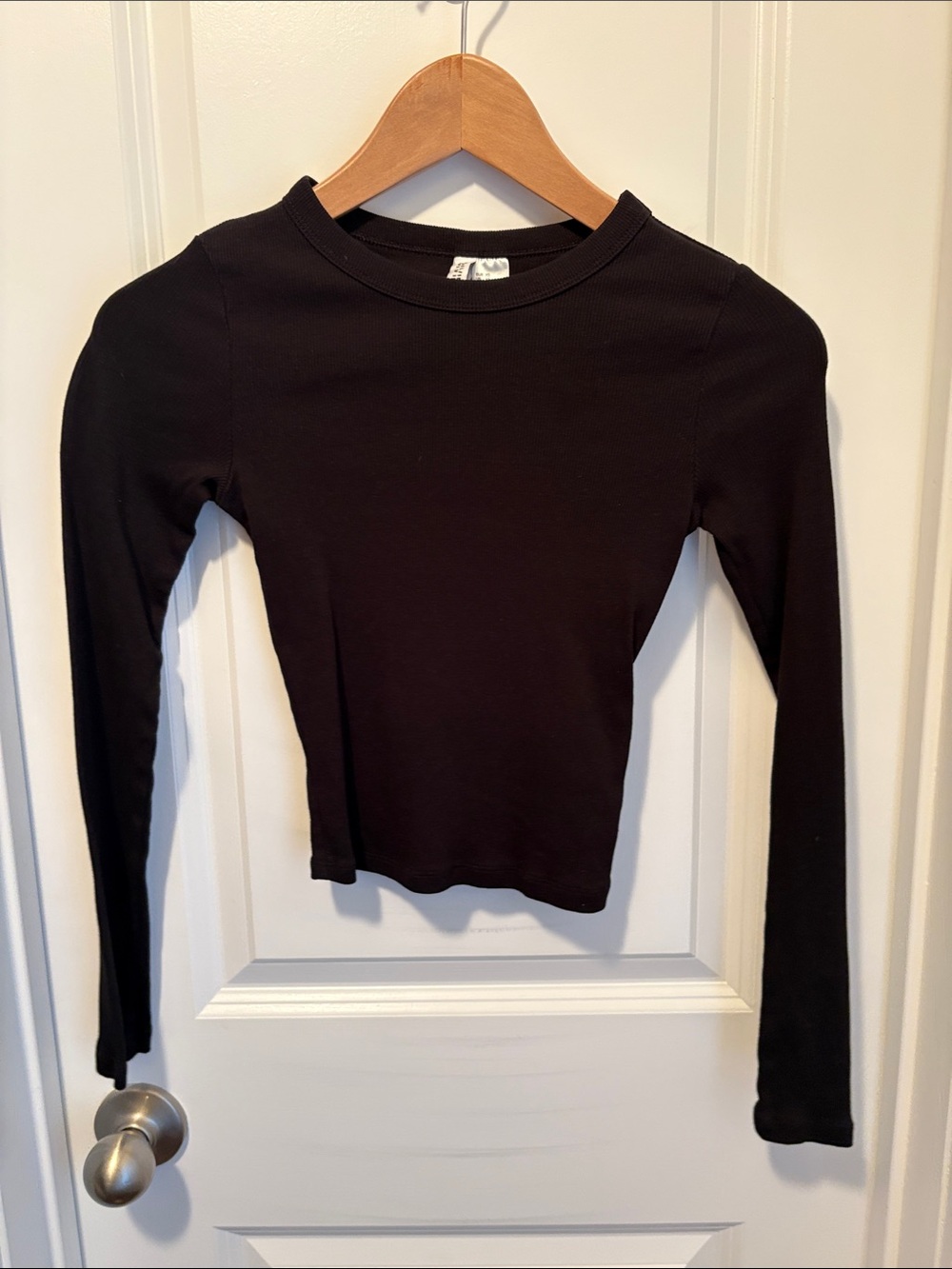 Black Long-Sleeve Ribbed Crewneck Top - H&M